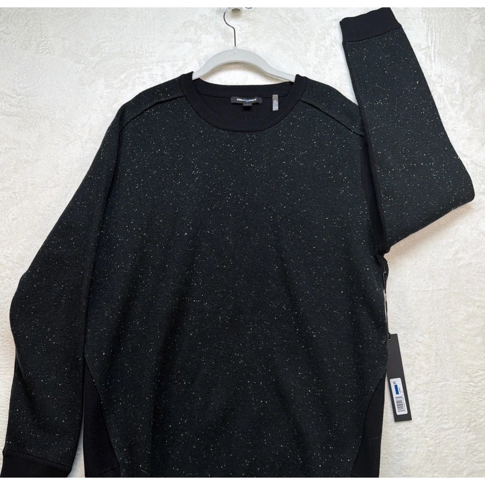 Karl Lagerfeld Paris Speckled Knit Sweater Black Crewneck Pullover XL Women